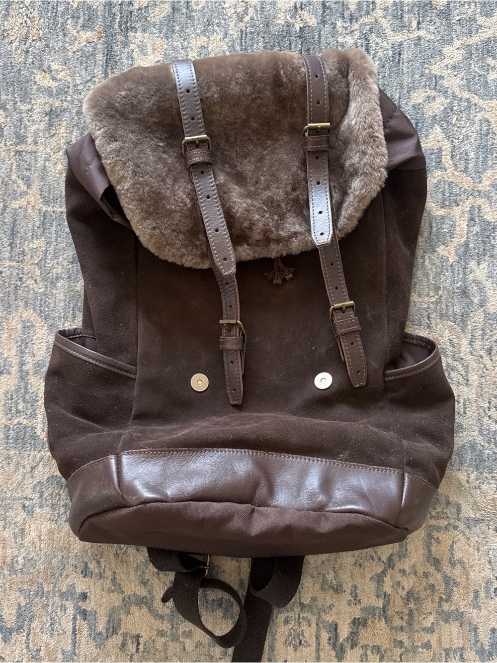 Women’s Brown Faux Fur-Trim Backpack
